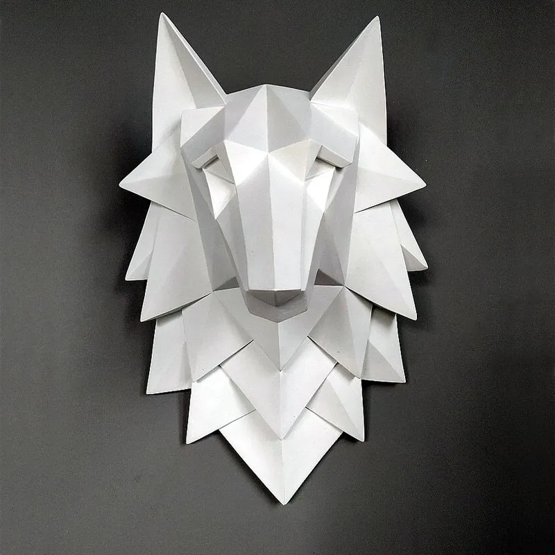 3D Abstract Wolf Head Sculpture Wall Decor