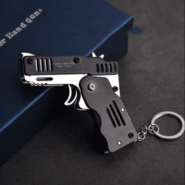 All Metal Mini Folding Rubber Band Gun Toy Keychain