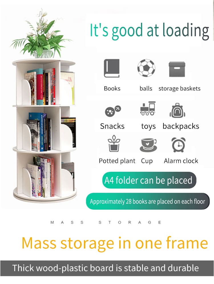 4-Tier Creative Floor Rotating Bookshelf