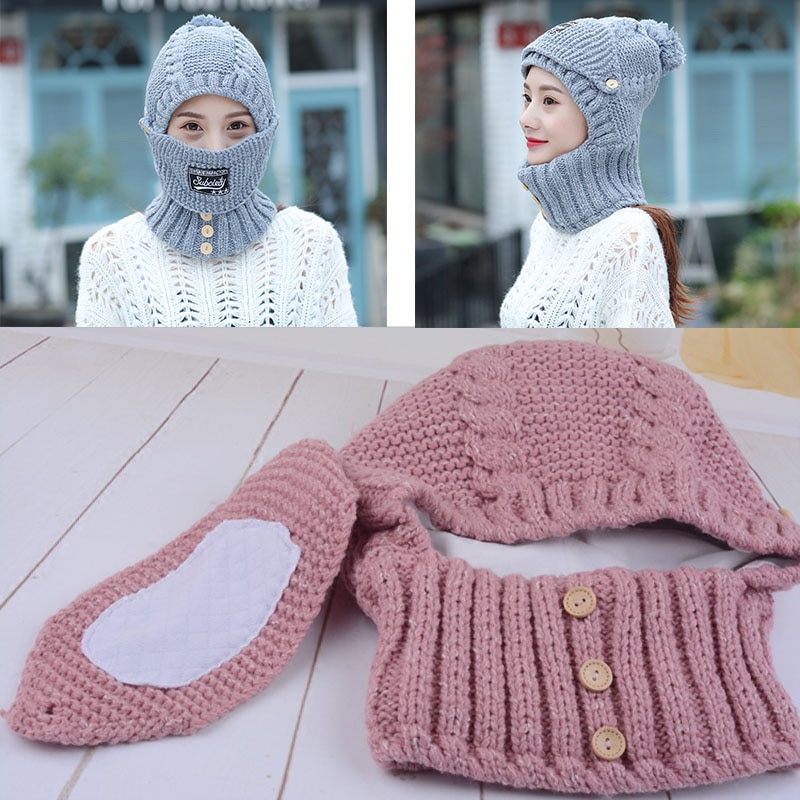 2-in-1 Mask Scarf Knitted Hat