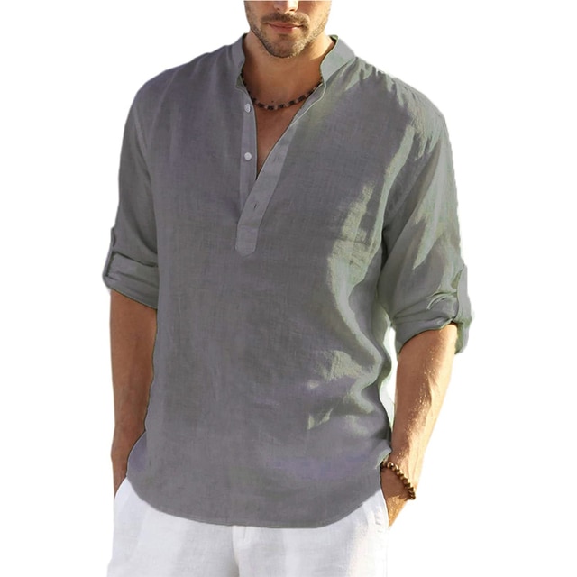 Men's Linen Simple Design Long Sleeve Shirt