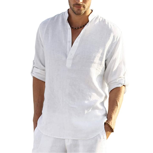 Men's Linen Simple Design Long Sleeve Shirt