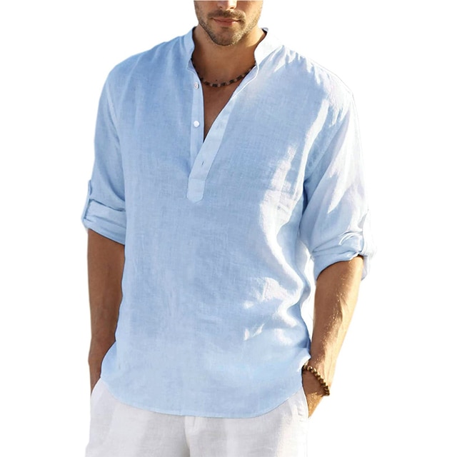 Men's Linen Simple Design Long Sleeve Shirt