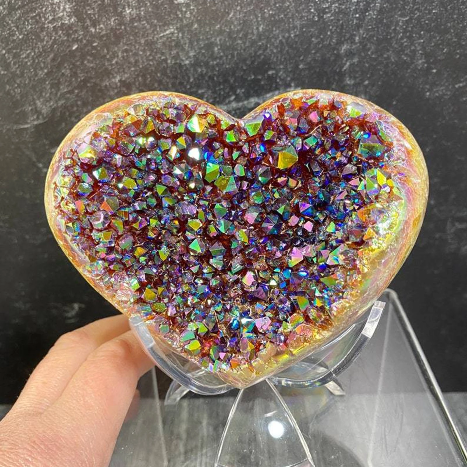 Heart Shaped Rainbow Crystal Cluster