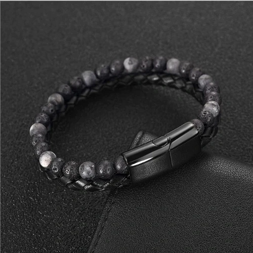 Human+ Pro Magnetic Buckle Natural Lava Volcanic Stone Beaded Bracelet