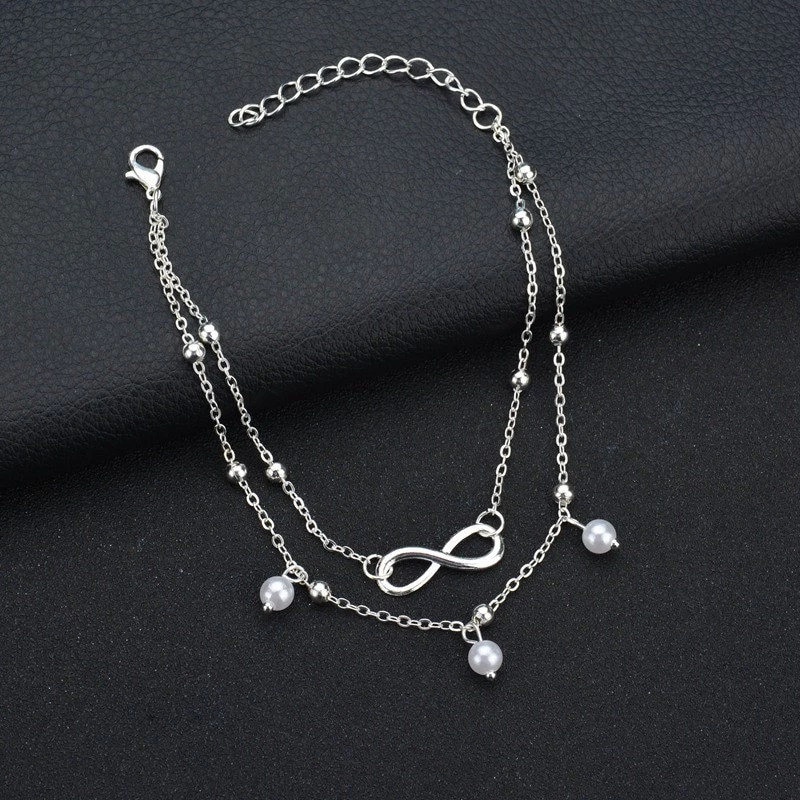 Double Chain Infinity Pearl Anklet