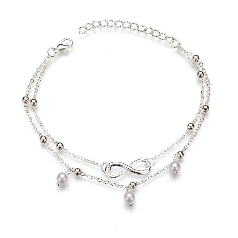 Double Chain Infinity Pearl Anklet