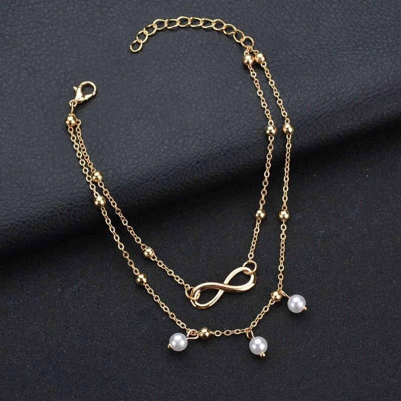 Double Chain Infinity Pearl Anklet