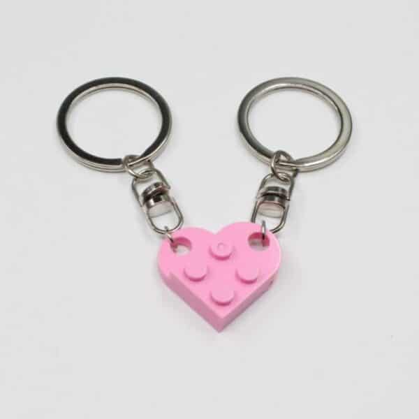 2 Pcs Couples Love Toy Brick Heart Keychain