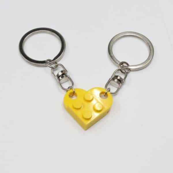 2 Pcs Couples Love Toy Brick Heart Keychain