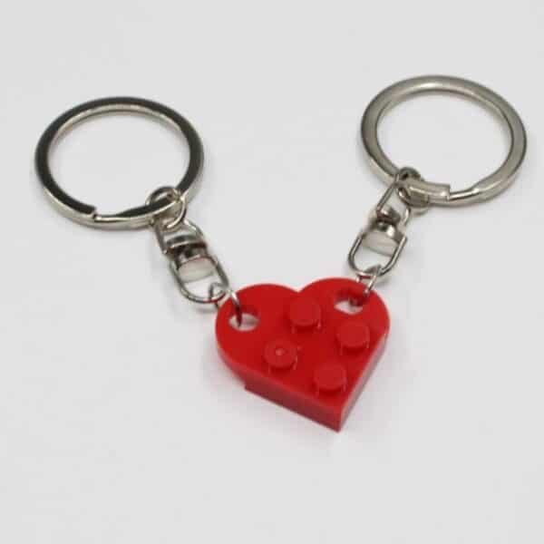 2 Pcs Couples Love Toy Brick Heart Keychain