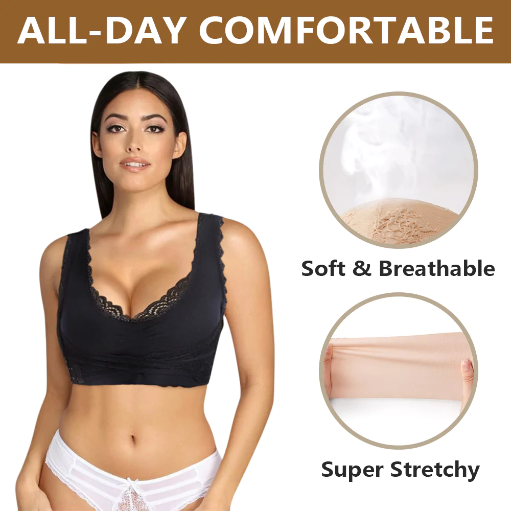 Adjustable Energy Field Front Strap Crossover Push-Up Lace Bra