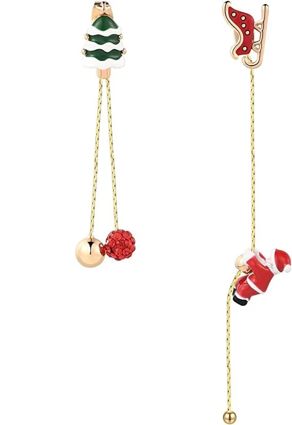 Sliding Santa Asymmetric Earrings and Santa Claus Climbing Rope