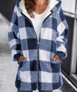 Women Oversized Hoodie Plaid Loose Overcoat