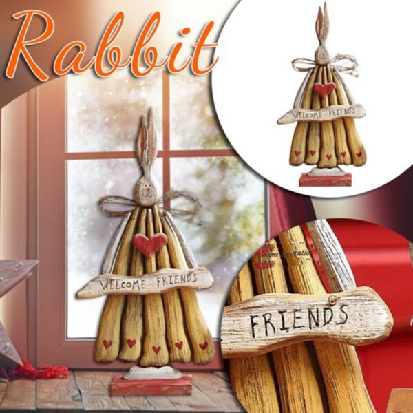 Wooden Retro Easter Bunny Outdoor Ornament