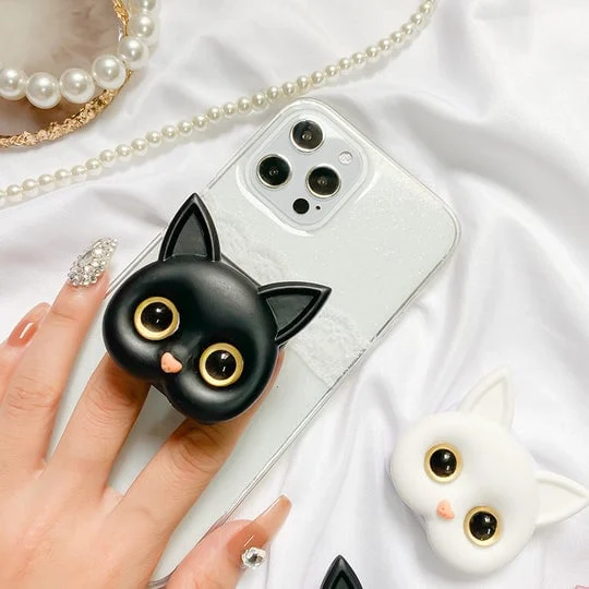 3D Cute Kitten Phone Holder With Mini Mirror