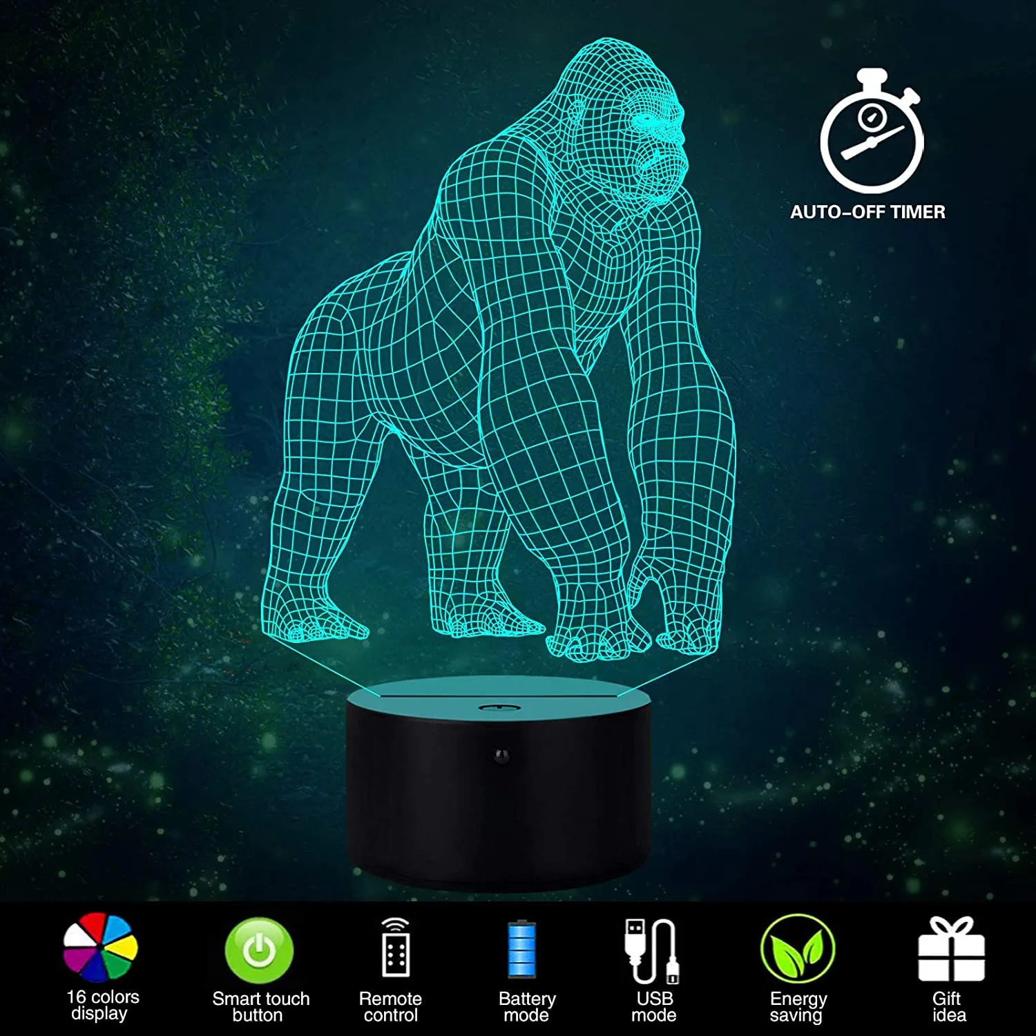 3D Illusion LED Gorilla Lamp With 7 Switchable Colors