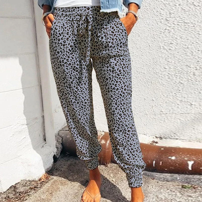 Women's Leopard Print Drawstring Casual Trousers