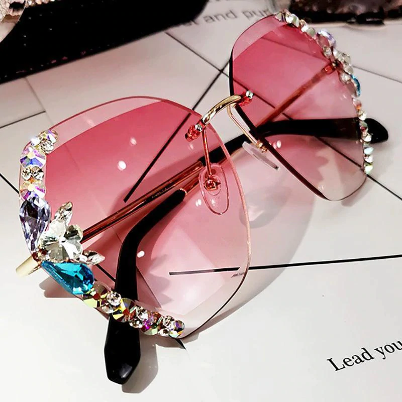 Vintage Fashion Rimless Crystal Sunglasses