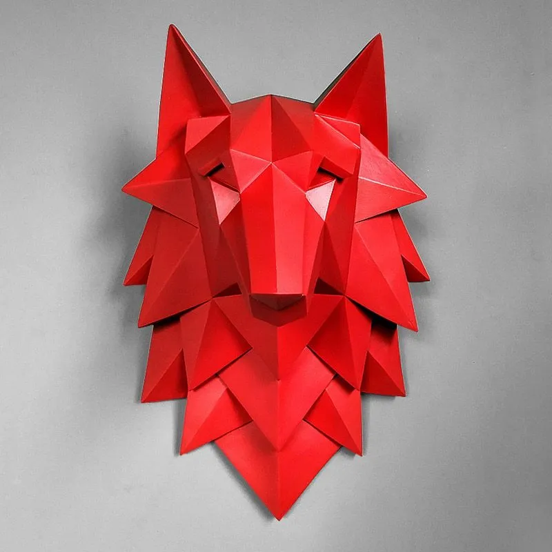 3D Abstract Wolf Head Sculpture Wall Decor