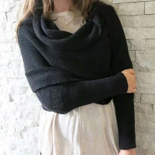 Trendy Knitted Sweater Scarf With Sleeves