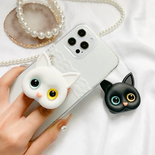 3D Cute Kitten Phone Holder With Mini Mirror