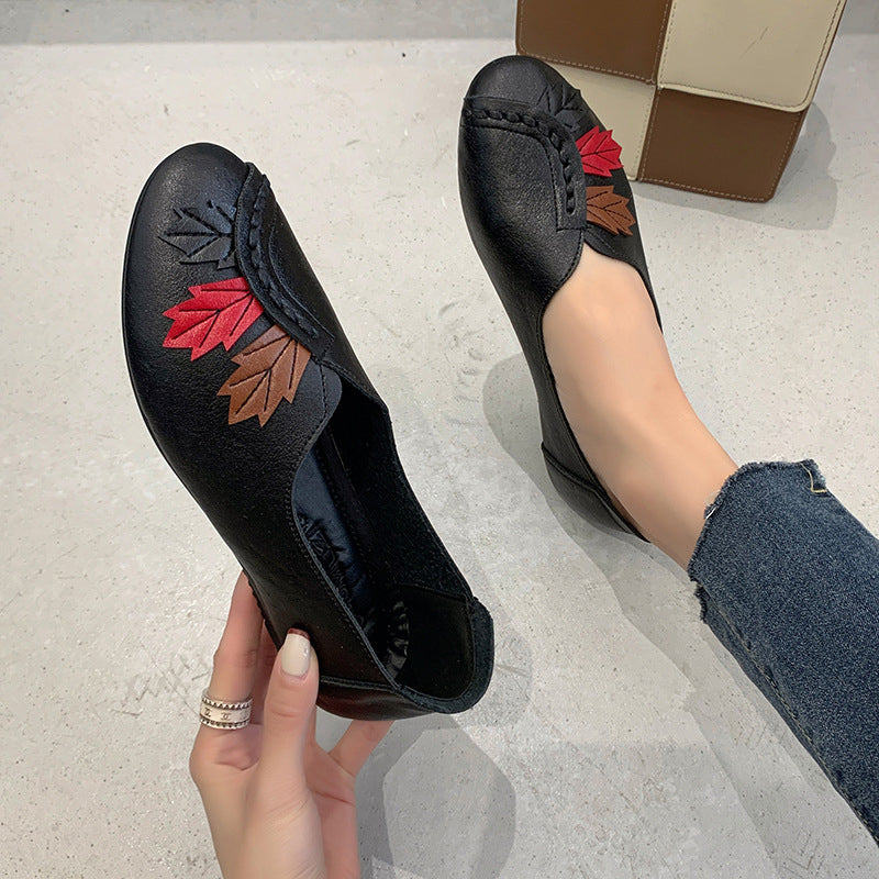 Women's Embroidered Low Heel Slip On Shoes