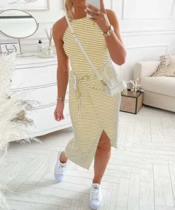 Casual Sleeveless Striped Midi Dresses