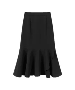 Black Mermaid Skirt  High Waist Slim  Autumn and Winter High Tube Medium Length A-Line Ruffles