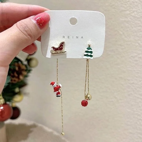 Sliding Santa Asymmetric Earrings and Santa Claus Climbing Rope