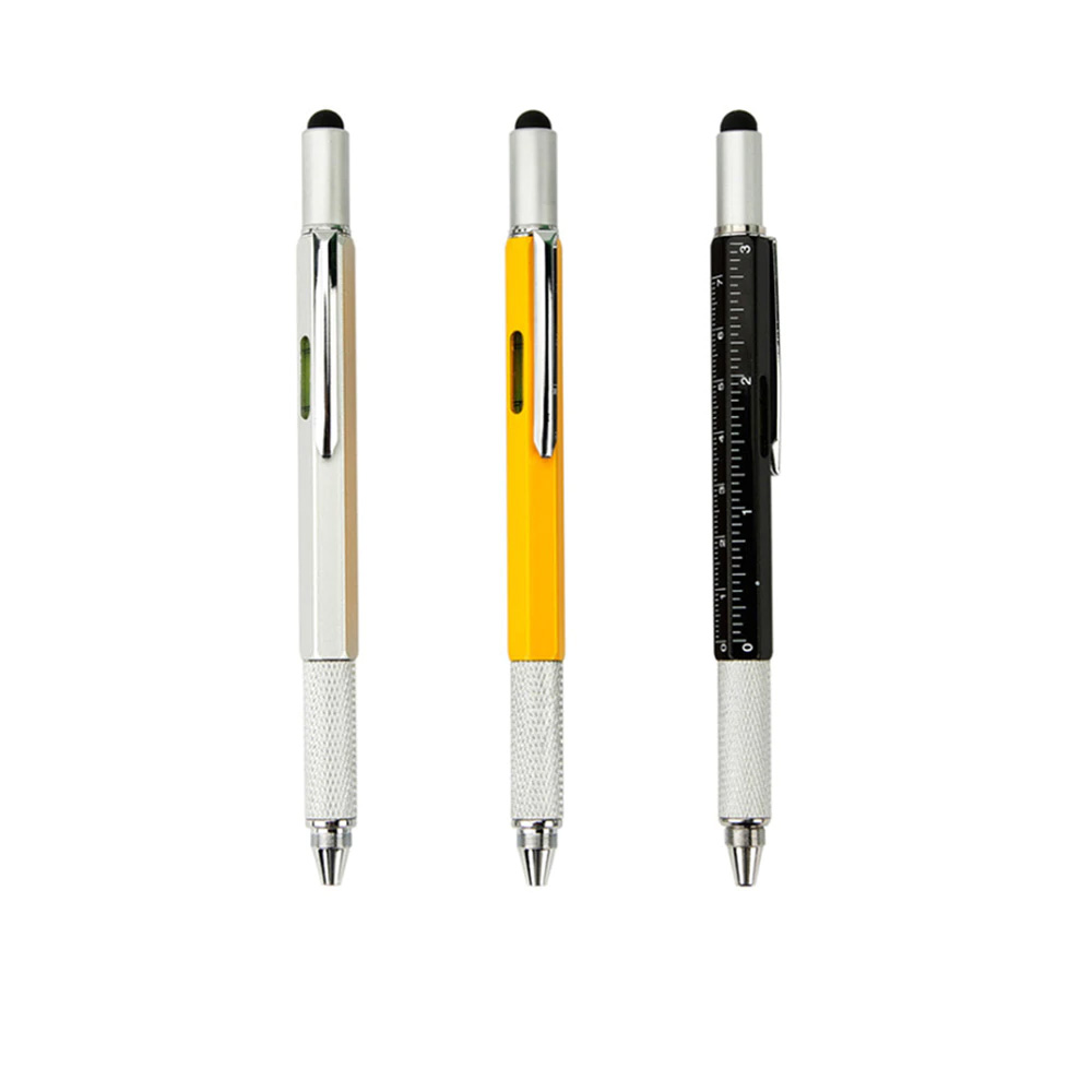 6 In 1 Multi-Functional Stylus Metal Ruler Pen with Level & Screwdriver