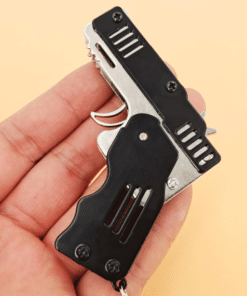 All Metal Mini Folding Rubber Band Gun Toy Keychain