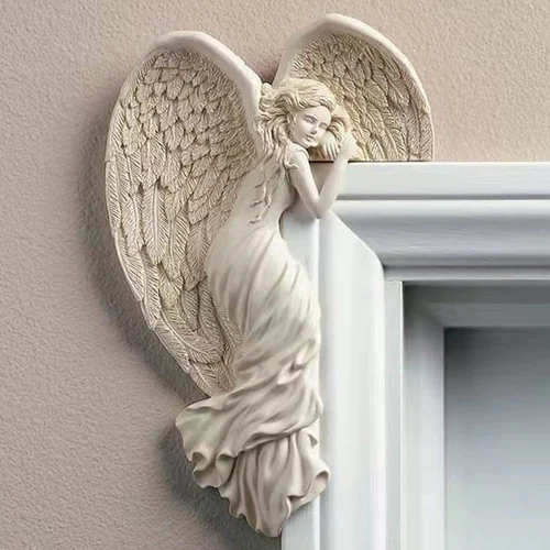 Door Frame Angel Wing Sculpture Retro Wall Decoration Frame Angel