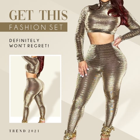 Women Chic Metallic Two Pieces Set