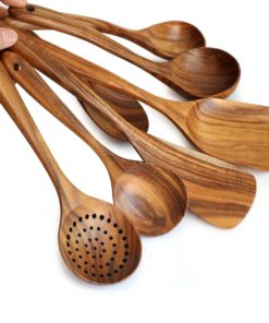 7 Piece Natural Teak Wood Spoons & Kitchen Utensils