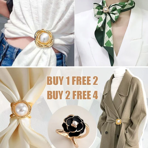 Women's Elegant Pearl Floral Scarf Ring Clip