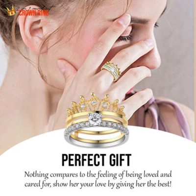 925 Sterling Silver 2 in 1 Round Cut Crown Sound Ring