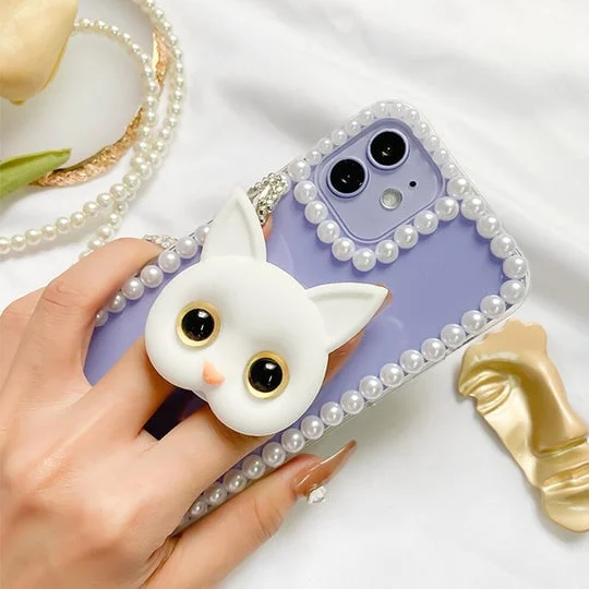 3D Cute Kitten Phone Holder With Mini Mirror