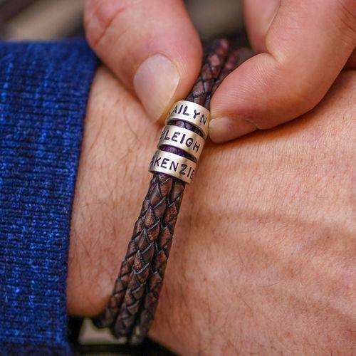 Men Braided Leather Bracelet with Small Custom Beads