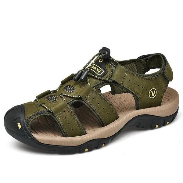 Men Anti-collision Toe Outdoor Slip Resistant Leather Hiking Sandals