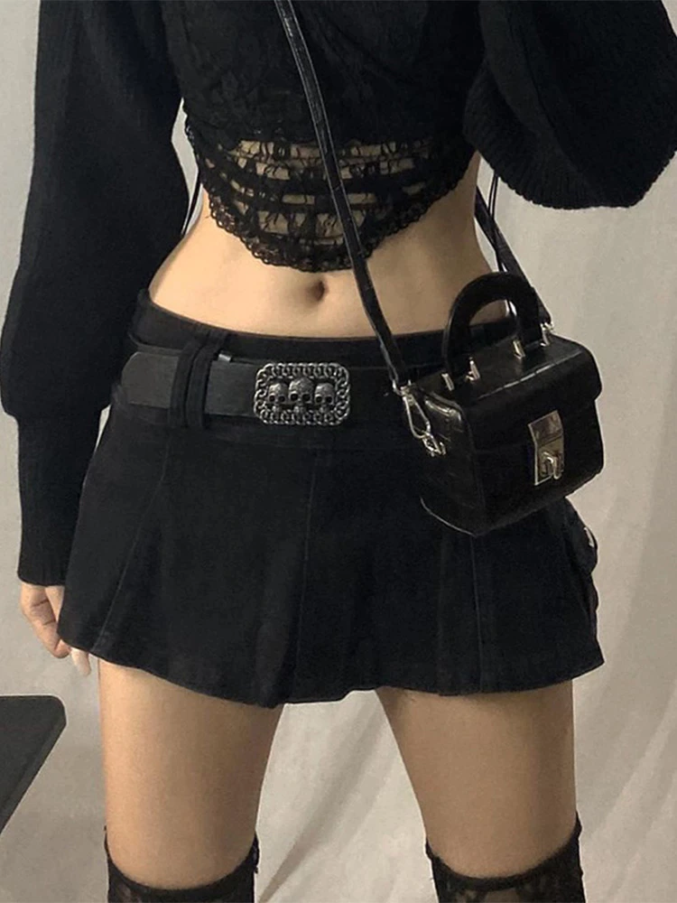 Low Waist Black Micro Alt Skirts