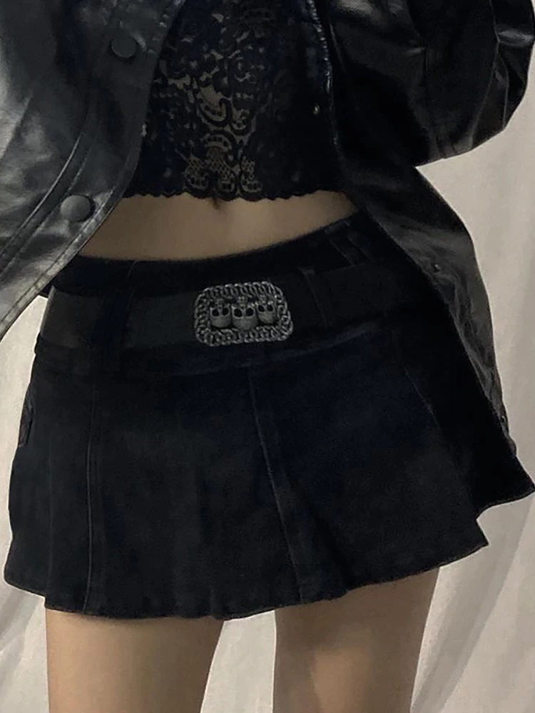 Low Waist Black Micro Alt Skirts