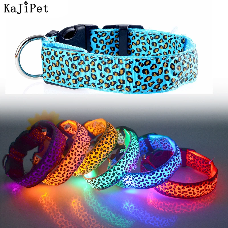 Adjustable LED Safety Nylon Leopard Dog Collar