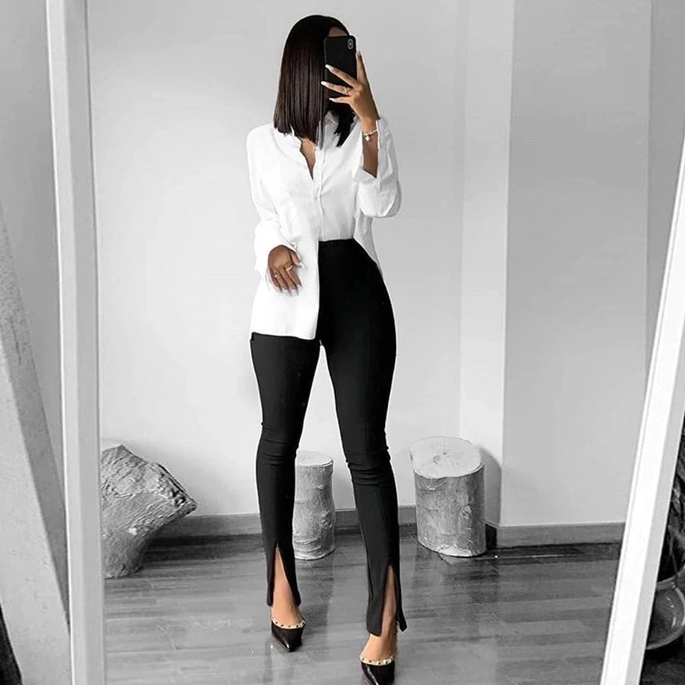 Black Front Slit Leggings