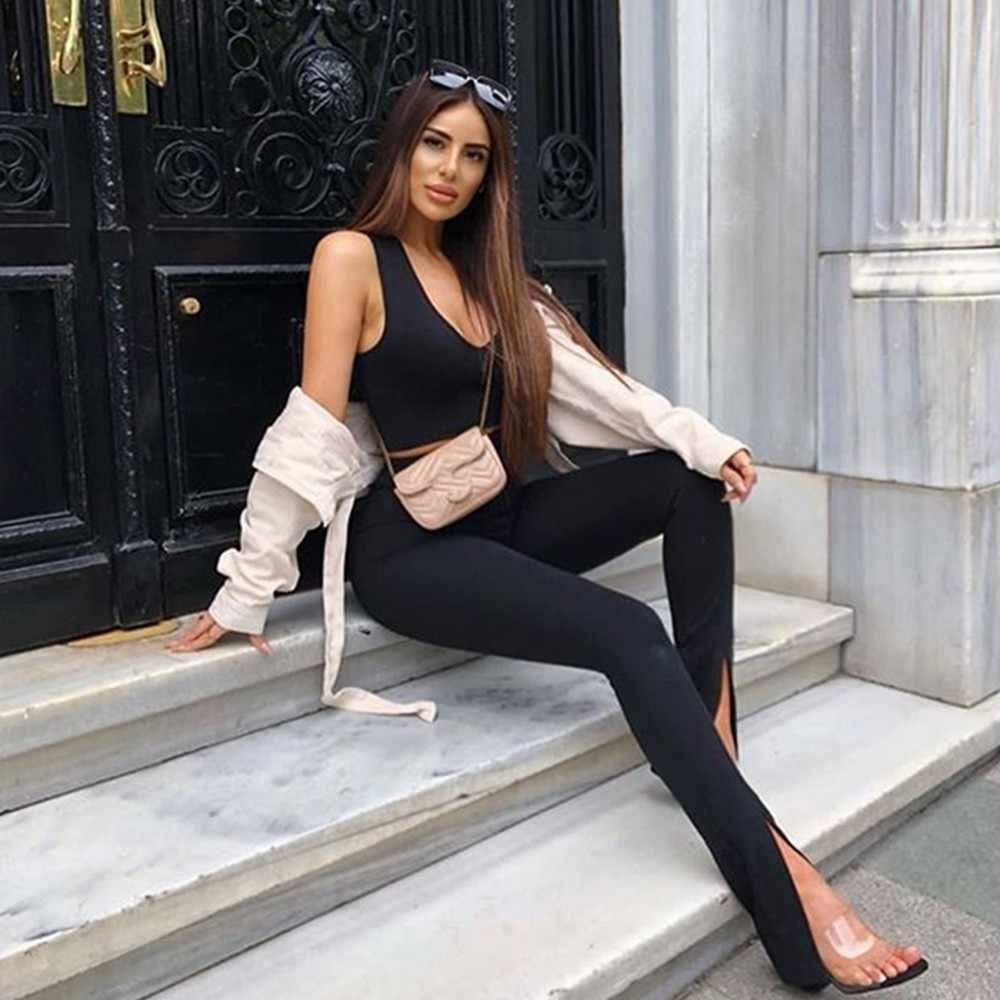 Black Front Slit Leggings