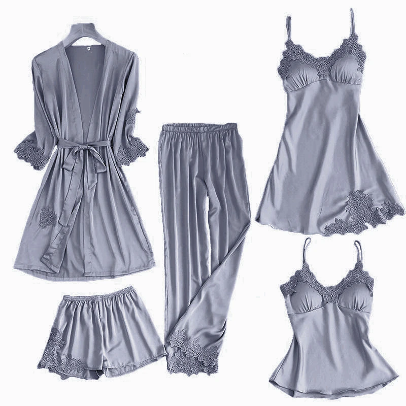 Blushy Silk 5 Piece Pajama Set