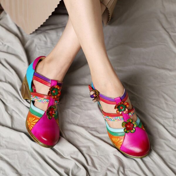 Bohemian Retro Leather Flower Hollow Out Sandals