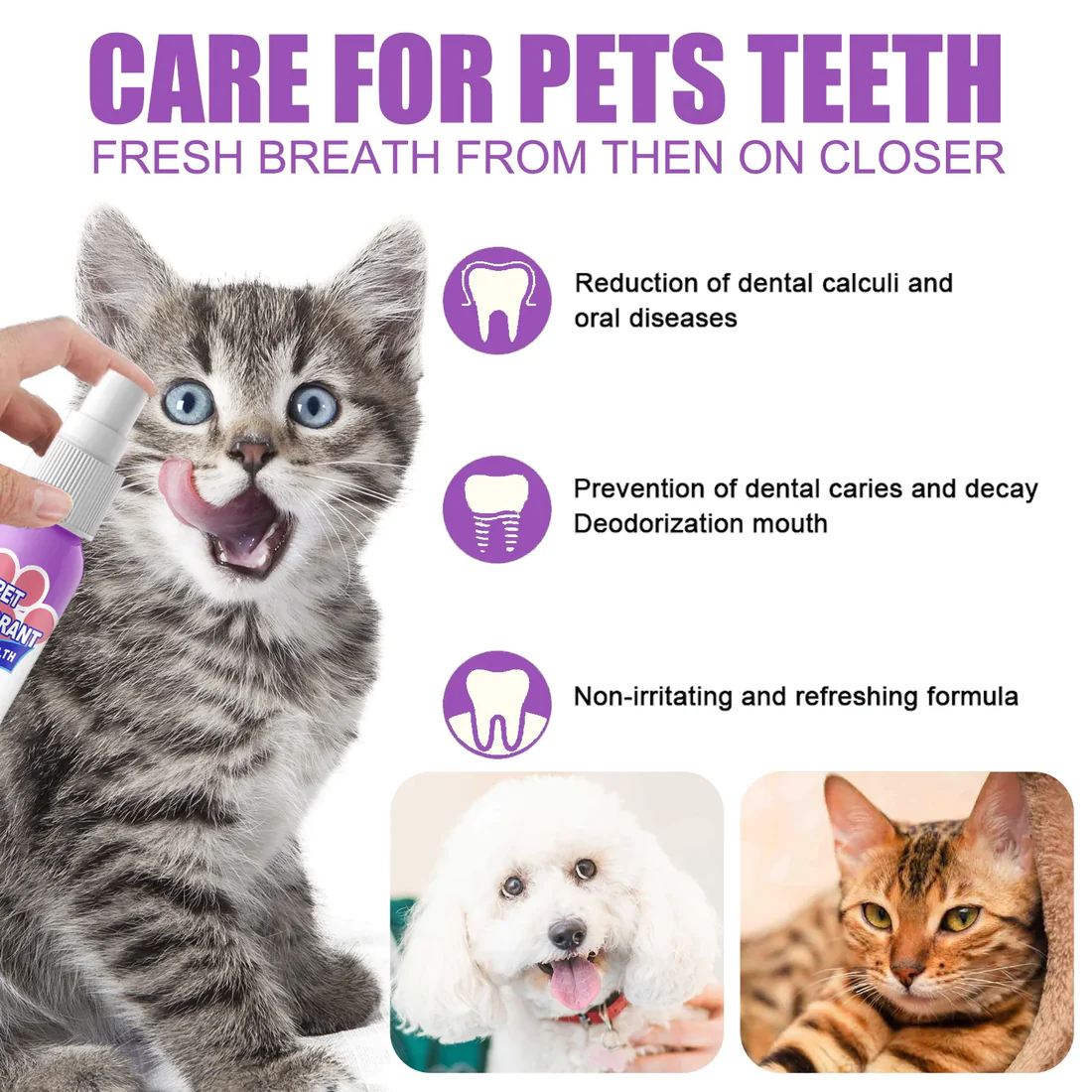 PetryŽ Teeth Cleaning Spray for Dogs & Cats, Eliminate Bad Breath, Targets Tartar & Plaque, Without Brushing