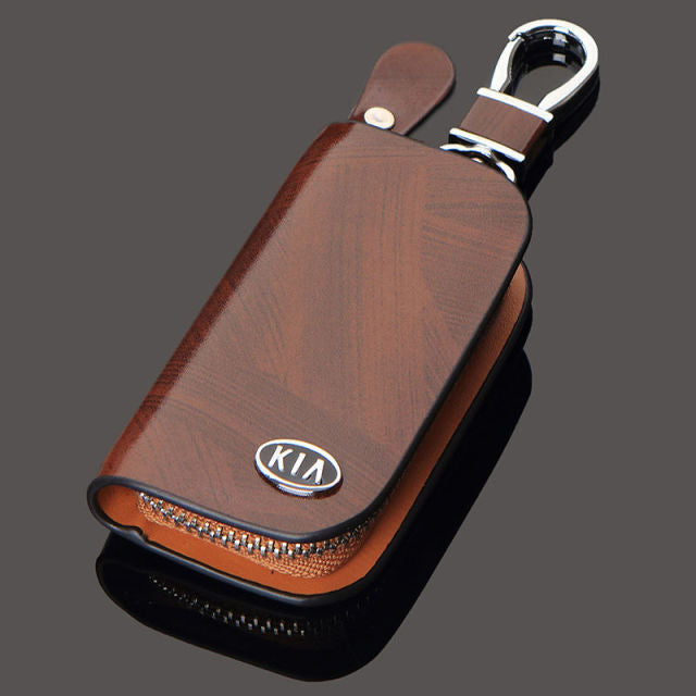 Car Logo Leather Wood Texture Car Key Case