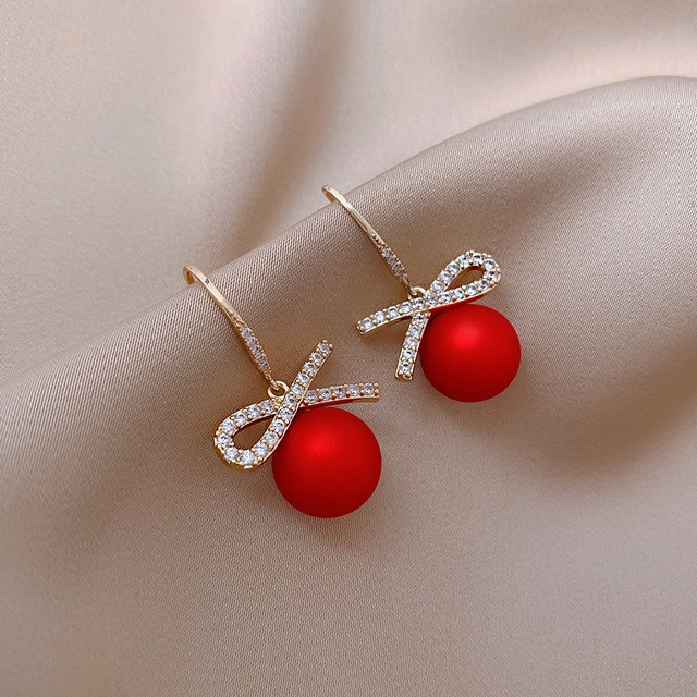 Red Zircon Crystal Christmas Earrings